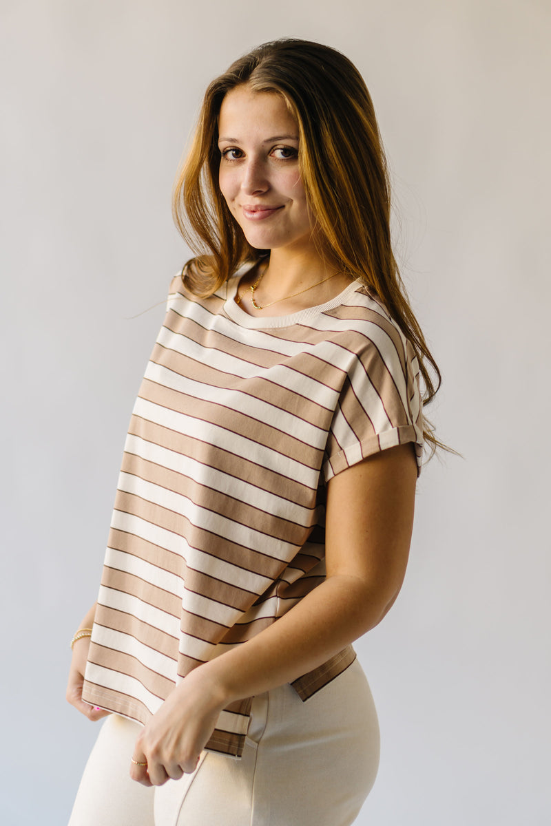 The Lennox Striped Tee in Taupe + Oatmilk