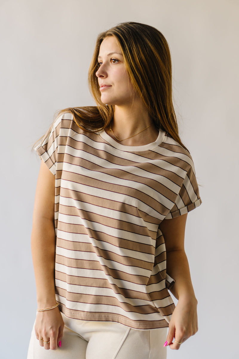 The Lennox Striped Tee in Taupe + Oatmilk