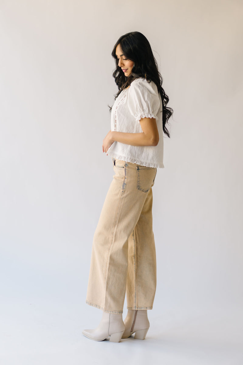 The Alder Mid Rise Wide Leg Jean in Beige Washed Denim