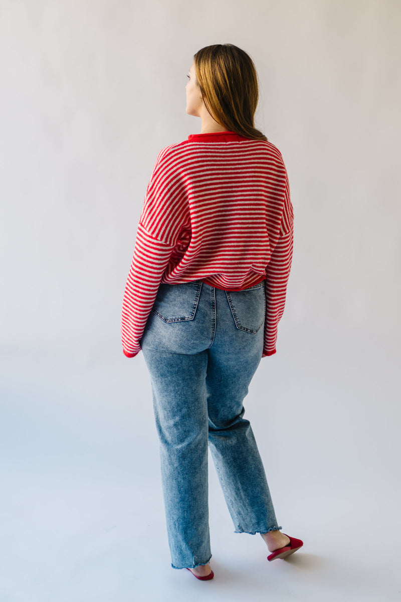 The Riggs Button-Down Sweater in Ivory + Red Mini Stripe