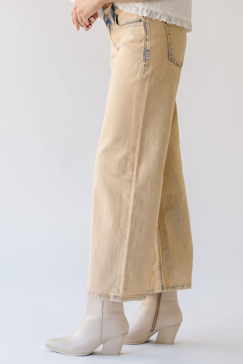 The Alder Mid Rise Wide Leg Jean in Beige Washed Denim