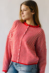 The Riggs Button-Down Sweater in Ivory + Red Mini Stripe