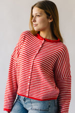 The Riggs Button-Down Sweater in Ivory + Red Mini Stripe