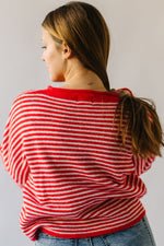 The Riggs Button-Down Sweater in Ivory + Red Mini Stripe