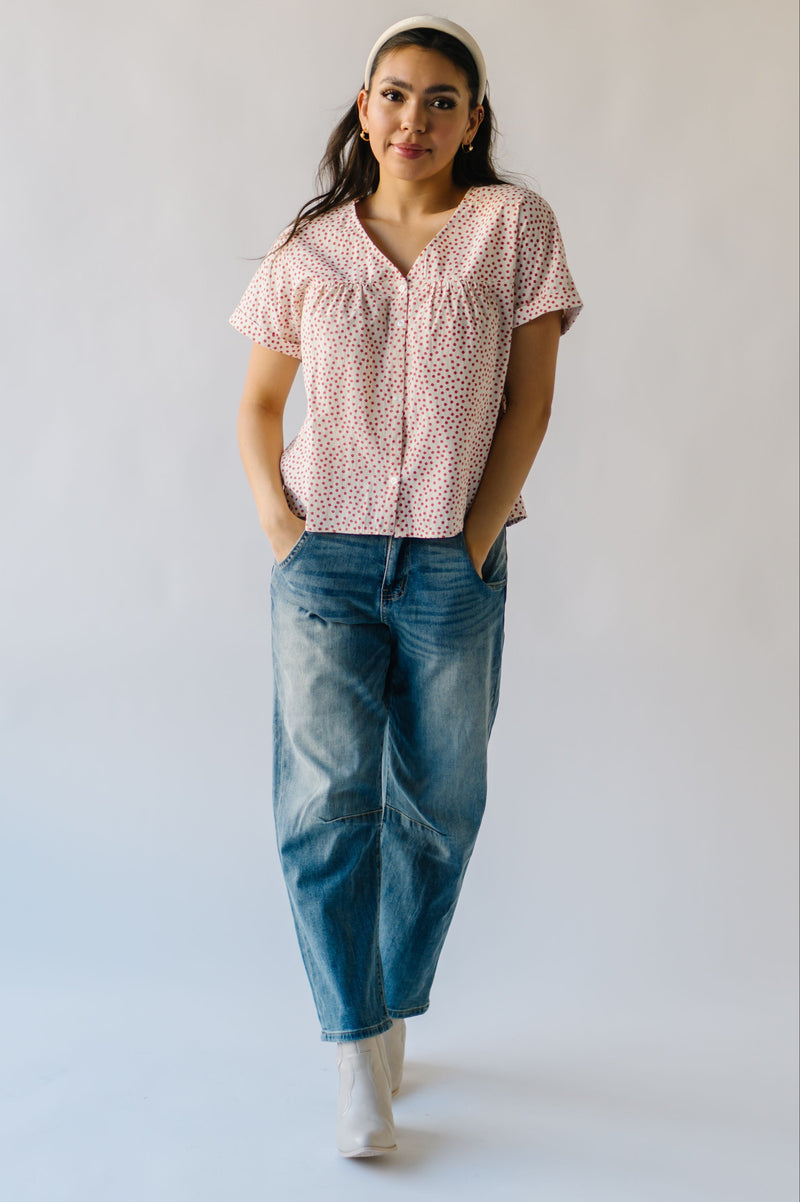 The Linus Ditsy Floral Button-Up Blouse in Rust + Natural