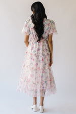 The Ronda Mesh Overlay Floral Dress in Ivory + Pink