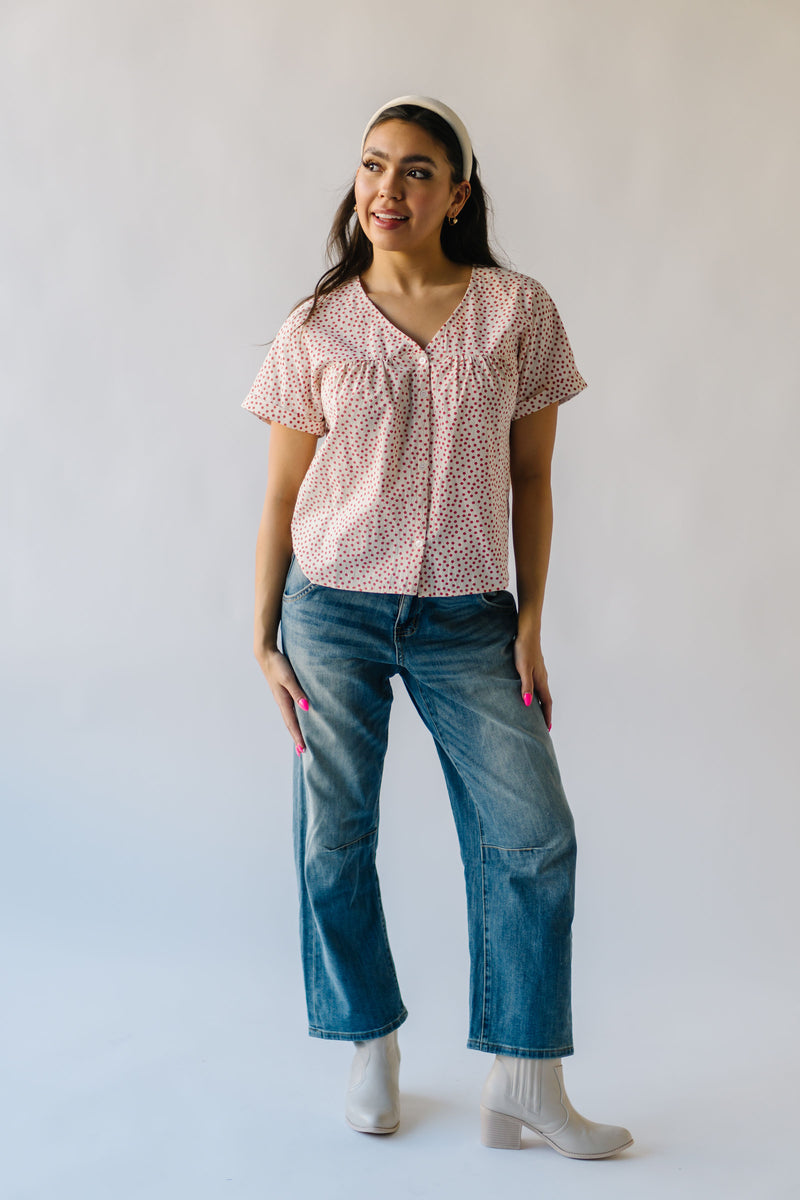 The Linus Ditsy Floral Button-Up Blouse in Rust + Natural