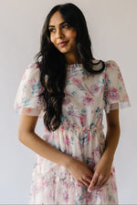 The Ronda Mesh Overlay Floral Dress in Ivory + Pink