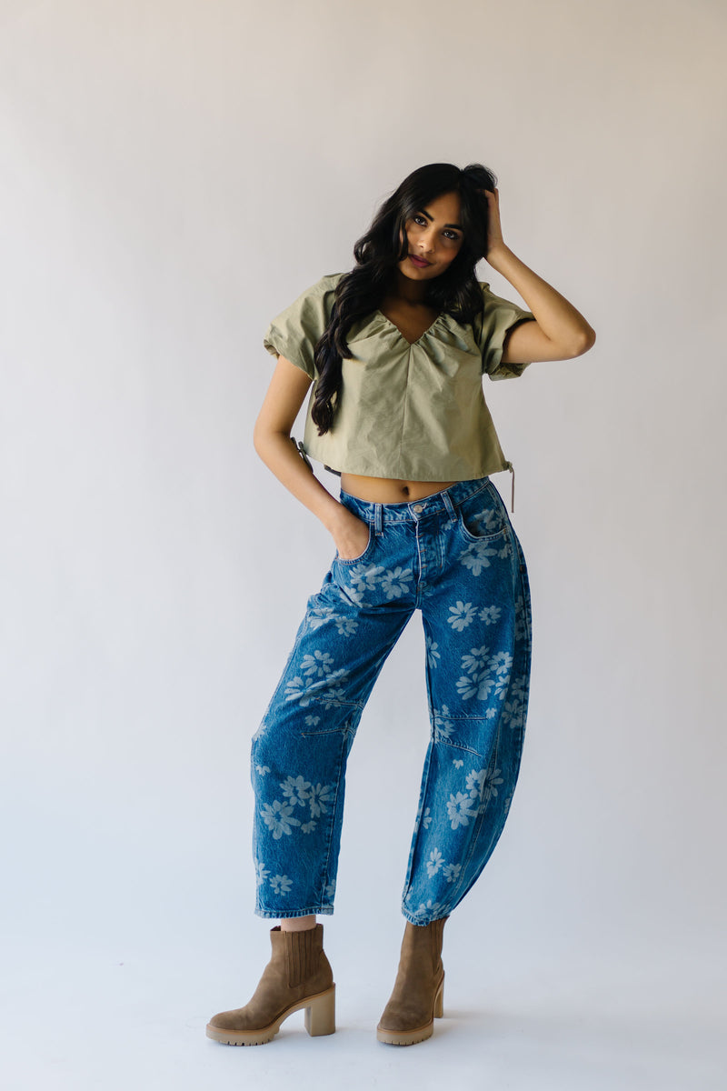 Free People: Good Luck Printed Barrel Jean in Daisy Indigo