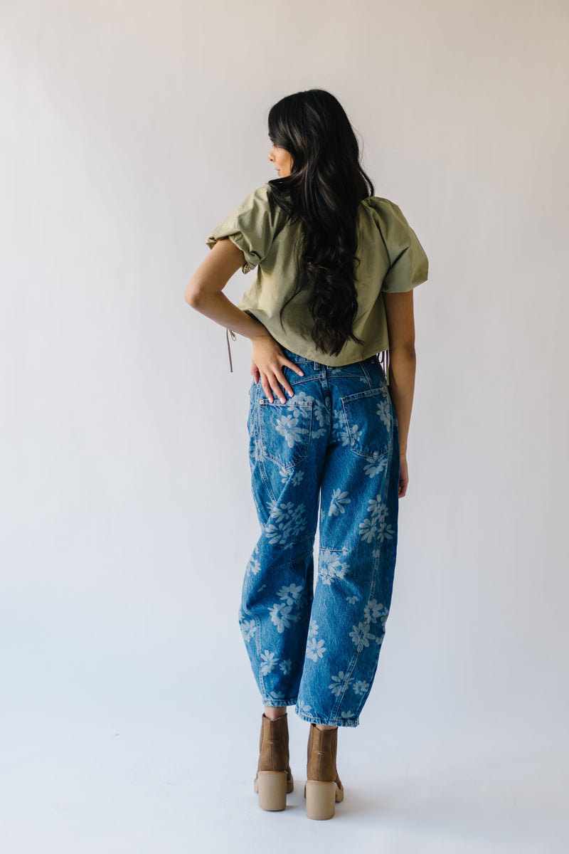 Free People: Good Luck Printed Barrel Jean in Daisy Indigo