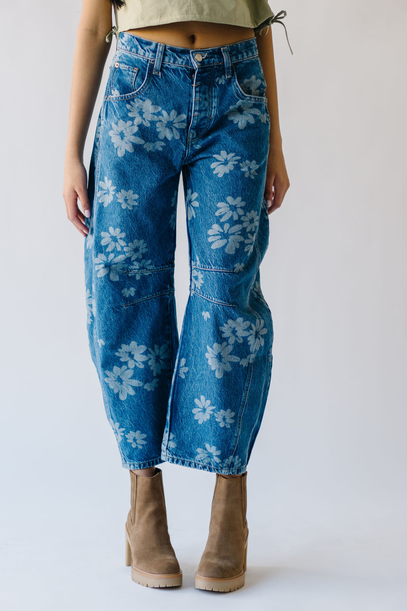 Free People: Good Luck Printed Barrel Jean in Daisy Indigo