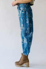 Free People: Good Luck Printed Barrel Jean in Daisy Indigo