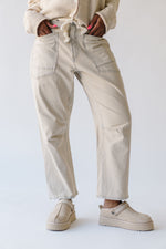 The Mettler Drawstring Pant in Light Blue + Cream Stripe