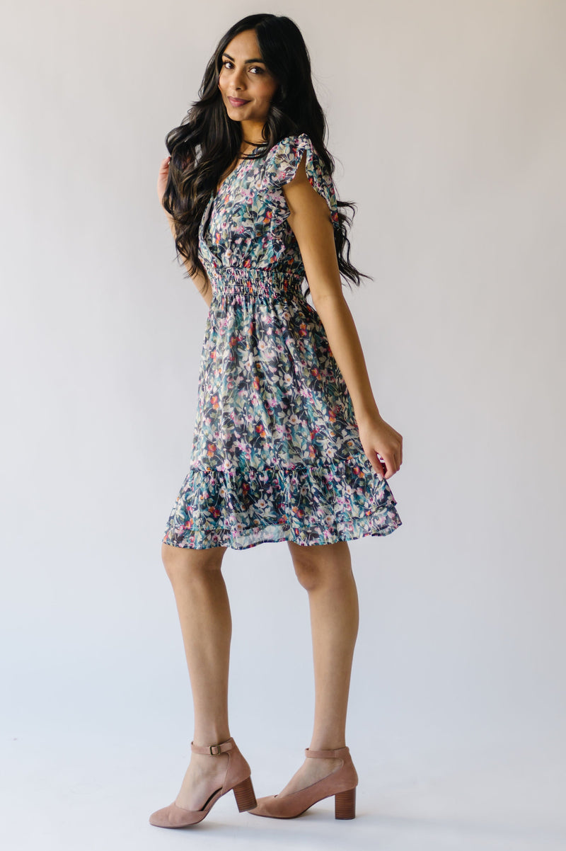 The Sorensen Floral Printed Dress in Navy