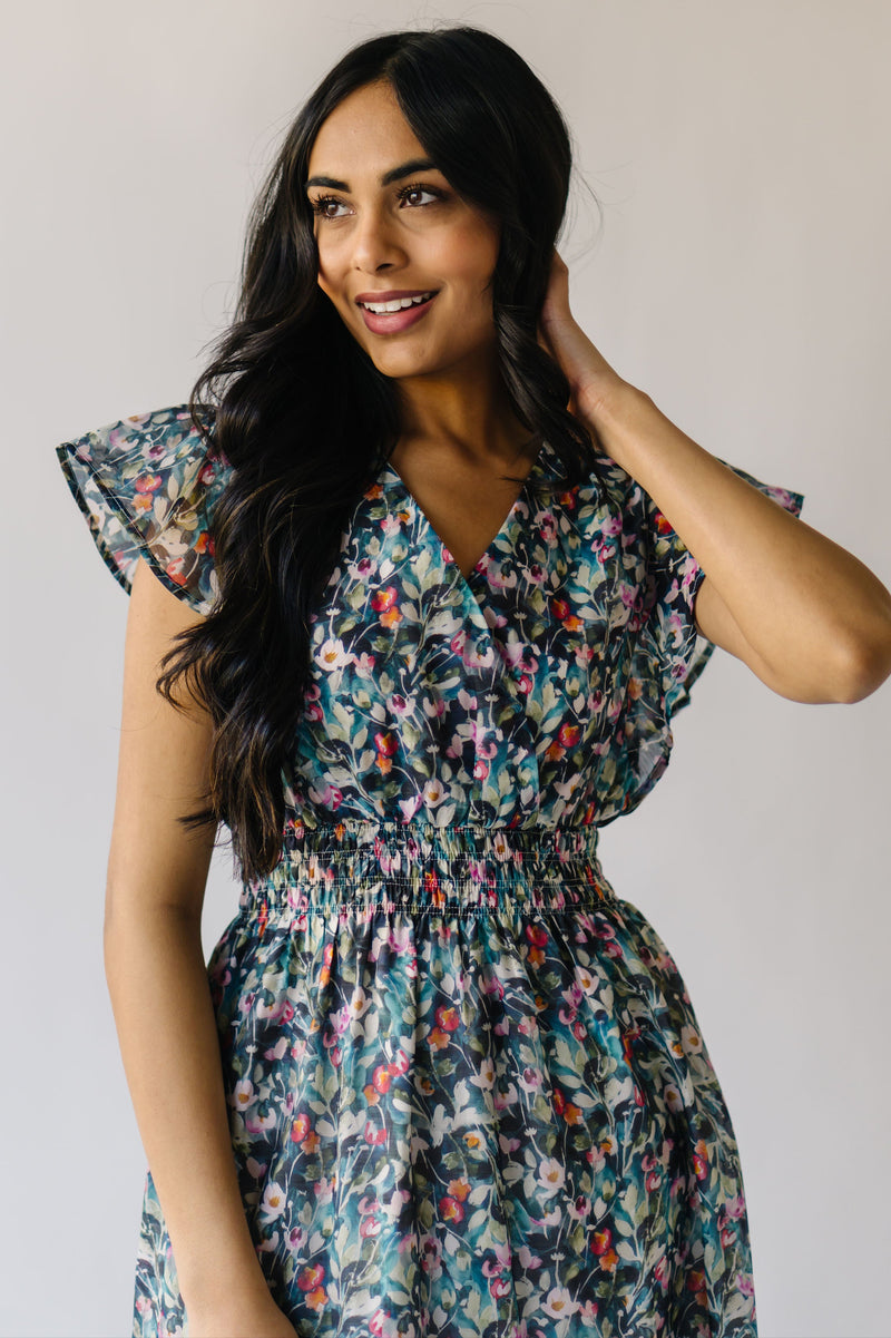 The Sorensen Floral Printed Dress in Navy