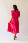 The Maddox Gingham Tiered Midi Dress in Hot Pink