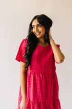 The Maddox Gingham Tiered Midi Dress in Hot Pink