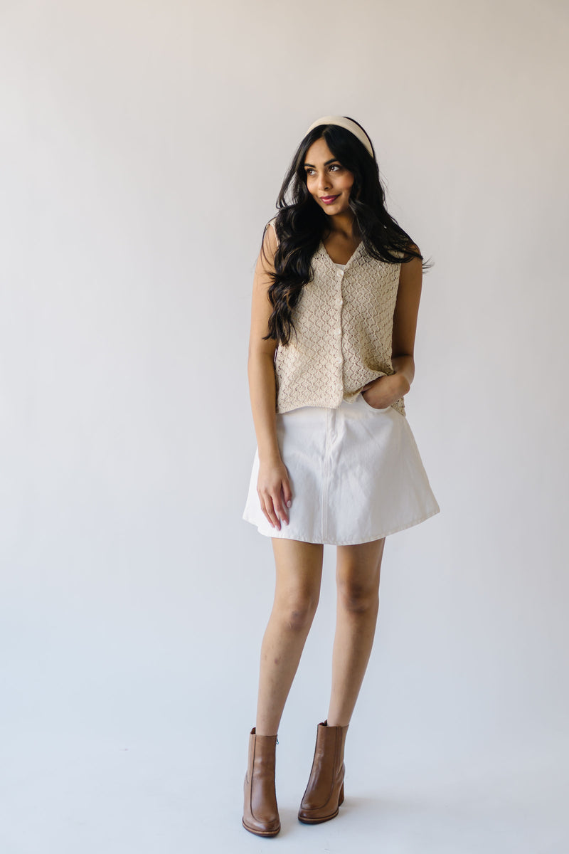 The Cecelia Crochet Button-Up Vest in Ivory