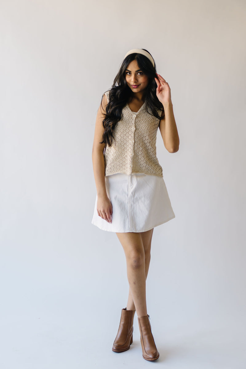 The Cecelia Crochet Button-Up Vest in Ivory