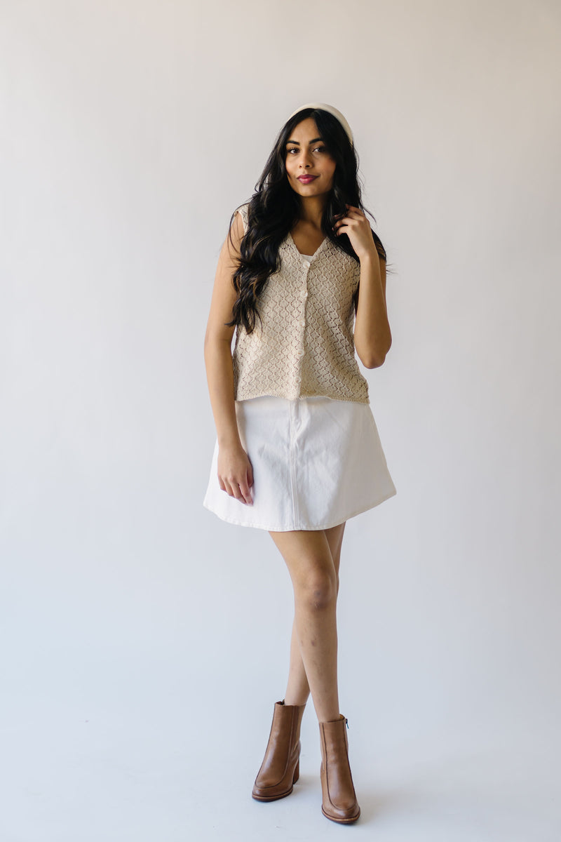 The Cecelia Crochet Button-Up Vest in Ivory