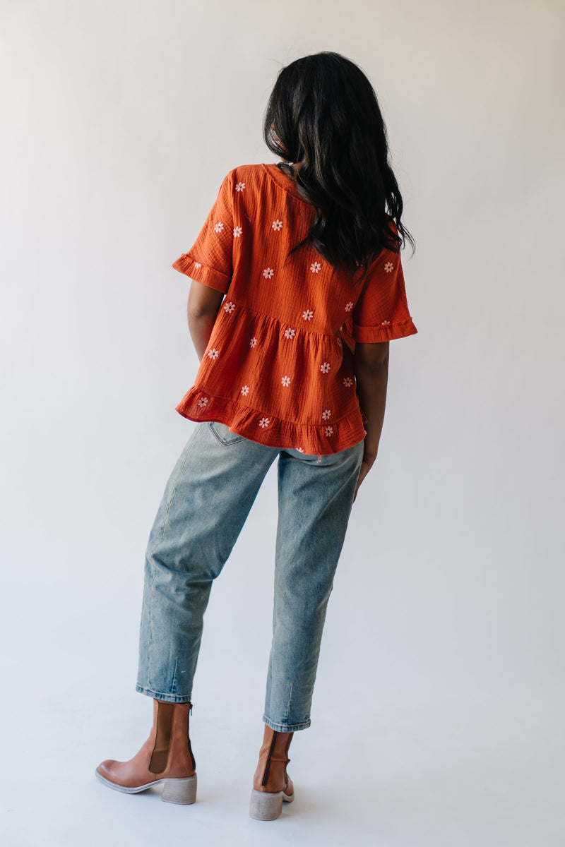 The Kruger Floral Embroidered Blouse in Rust