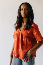 The Kruger Floral Embroidered Blouse in Rust