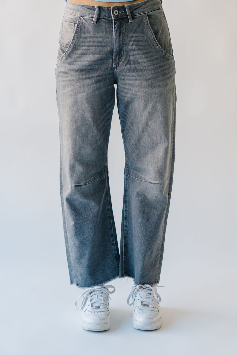 The Ellett High Rise Barrel Jean in Deep Grey