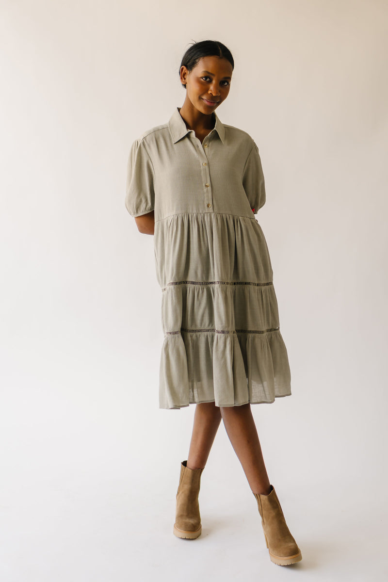 The Alvarez Textured Midi Dress in Sage