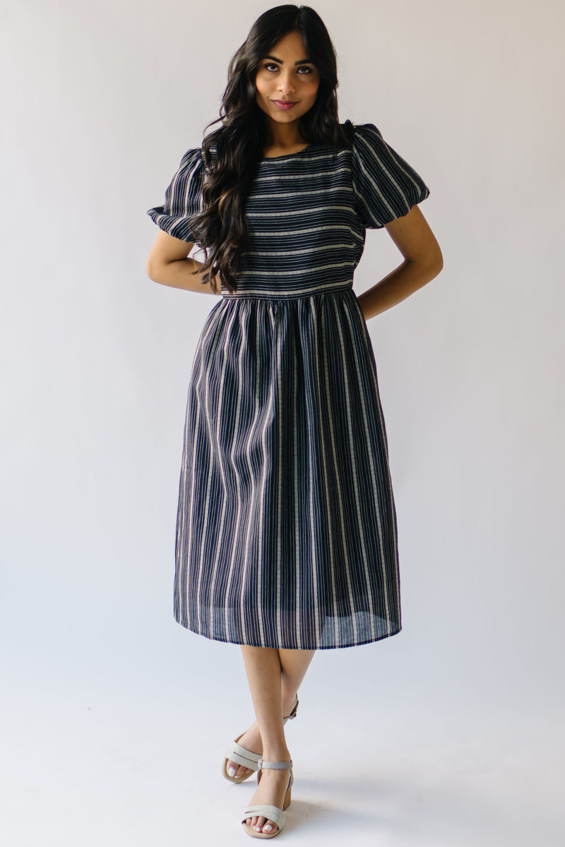 The Bustos Jacquard Striped Dress in Navy