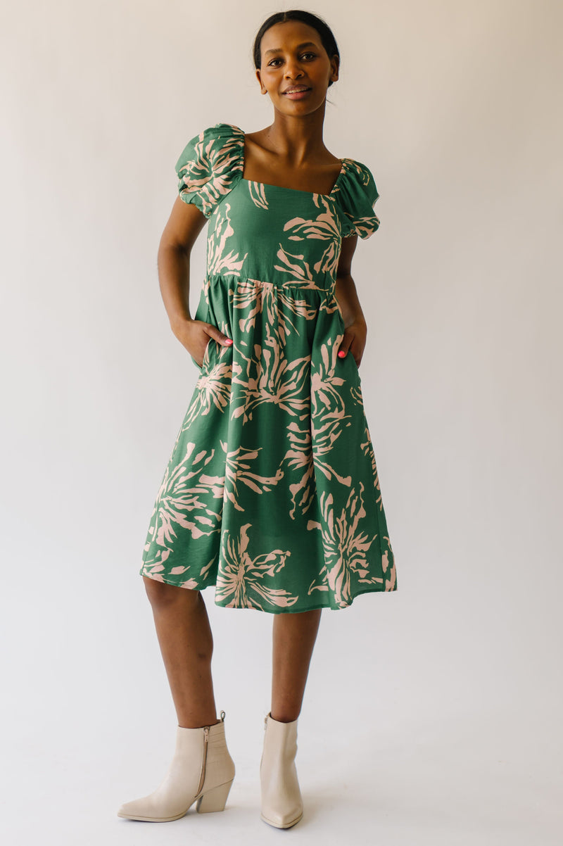 The Aldrich Patterned Dress in Green