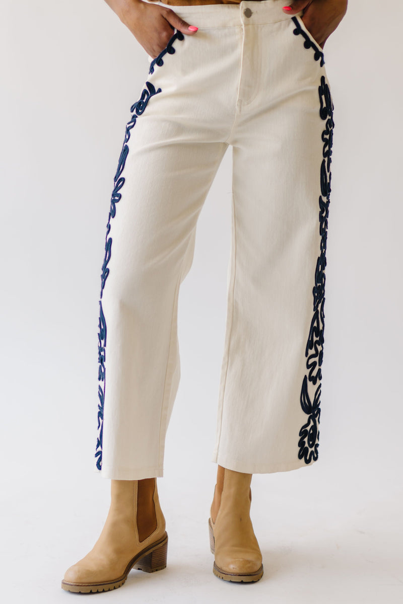 The Ruth Cord Detail Denim Pant in Ivory