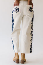 The Ruth Cord Detail Denim Pant in Ivory