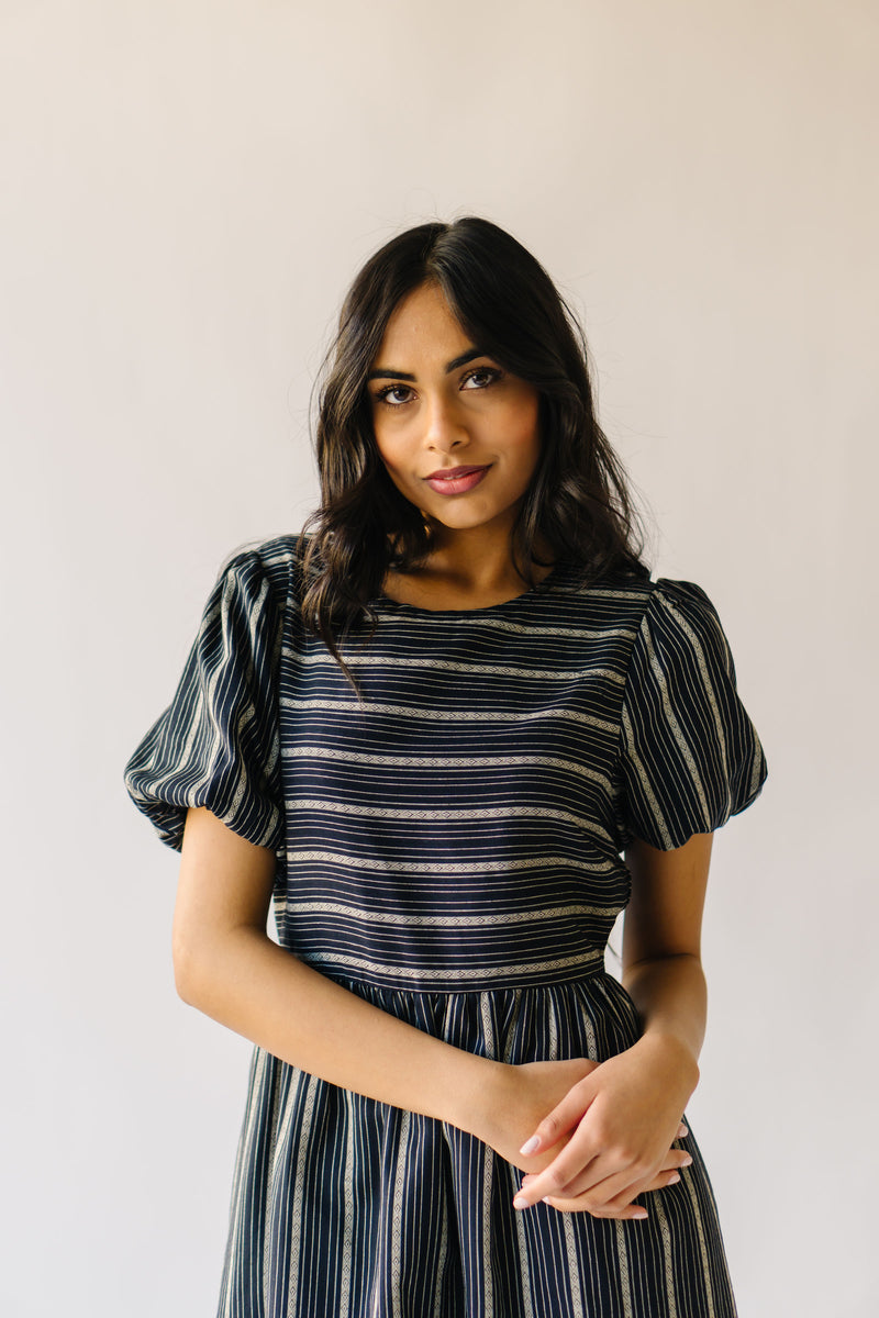 The Bustos Jacquard Striped Dress in Navy