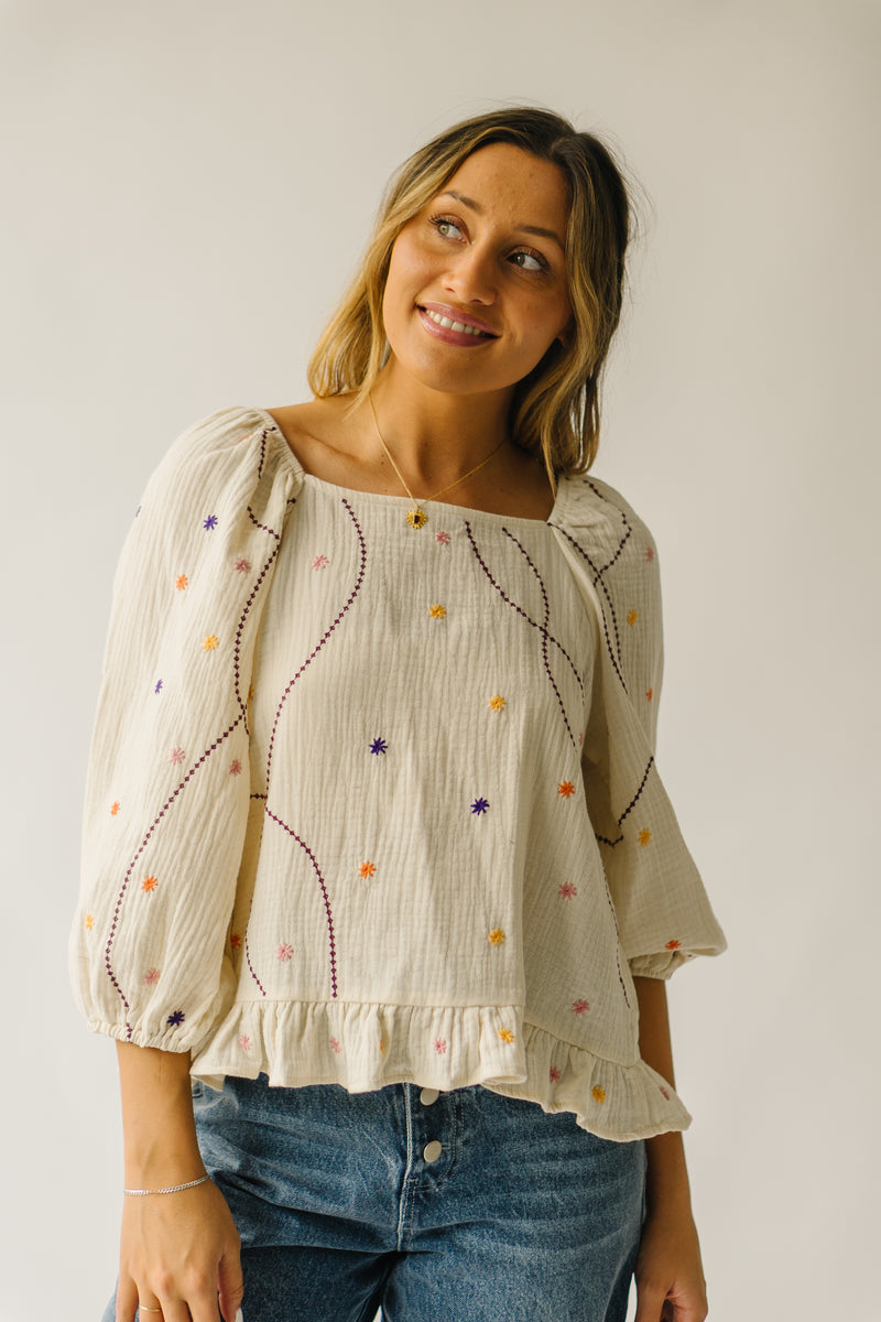 The Benza Embroidered Dot Blouse in Cream
