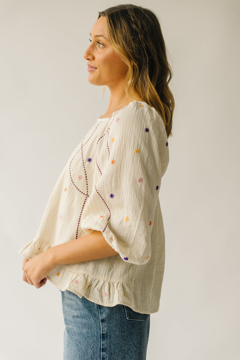 The Benza Embroidered Dot Blouse in Cream