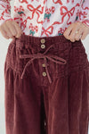 The Dorsey Corduroy Pin Tuck Wide Leg Pant in Burgundy