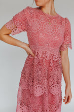 The Ortiz Lace Pattern Midi Dress in Dusty Rose