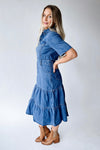 The Devoto Tiered Midi Dress in Washed Denim