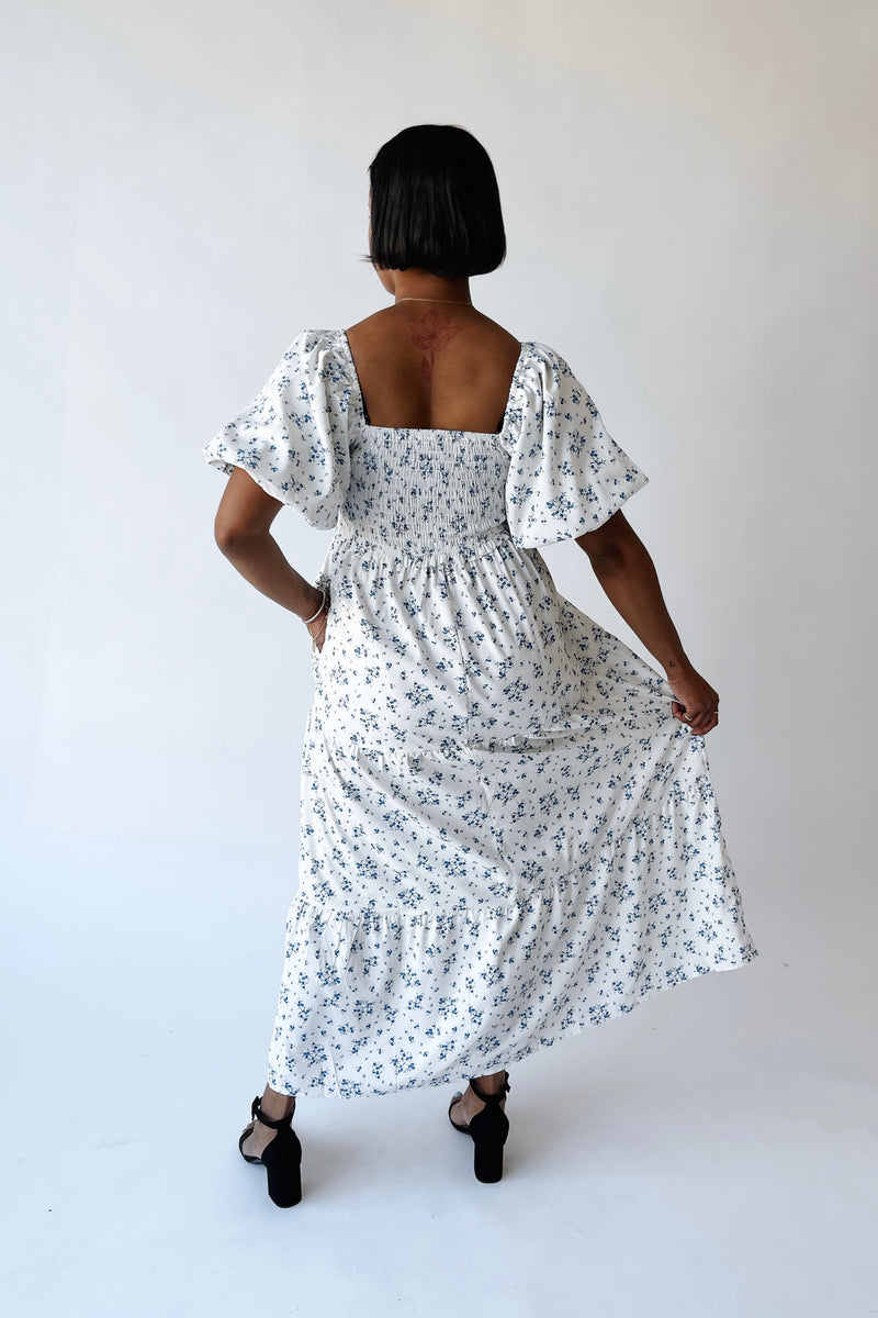 The Danika Bubble Sleeve Maxi Dress in Ivory Multi