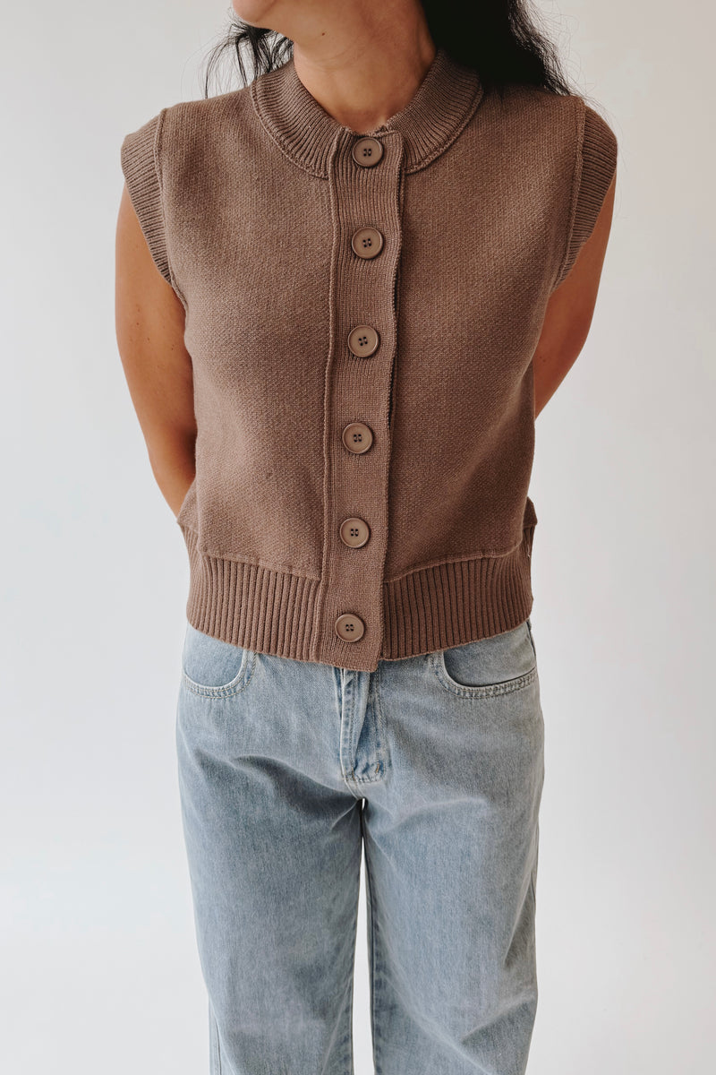 The Mindy Button-Up Vest in Toffee