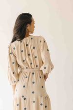 The Odette Printed Floral Midi Dress in Natural + Navy