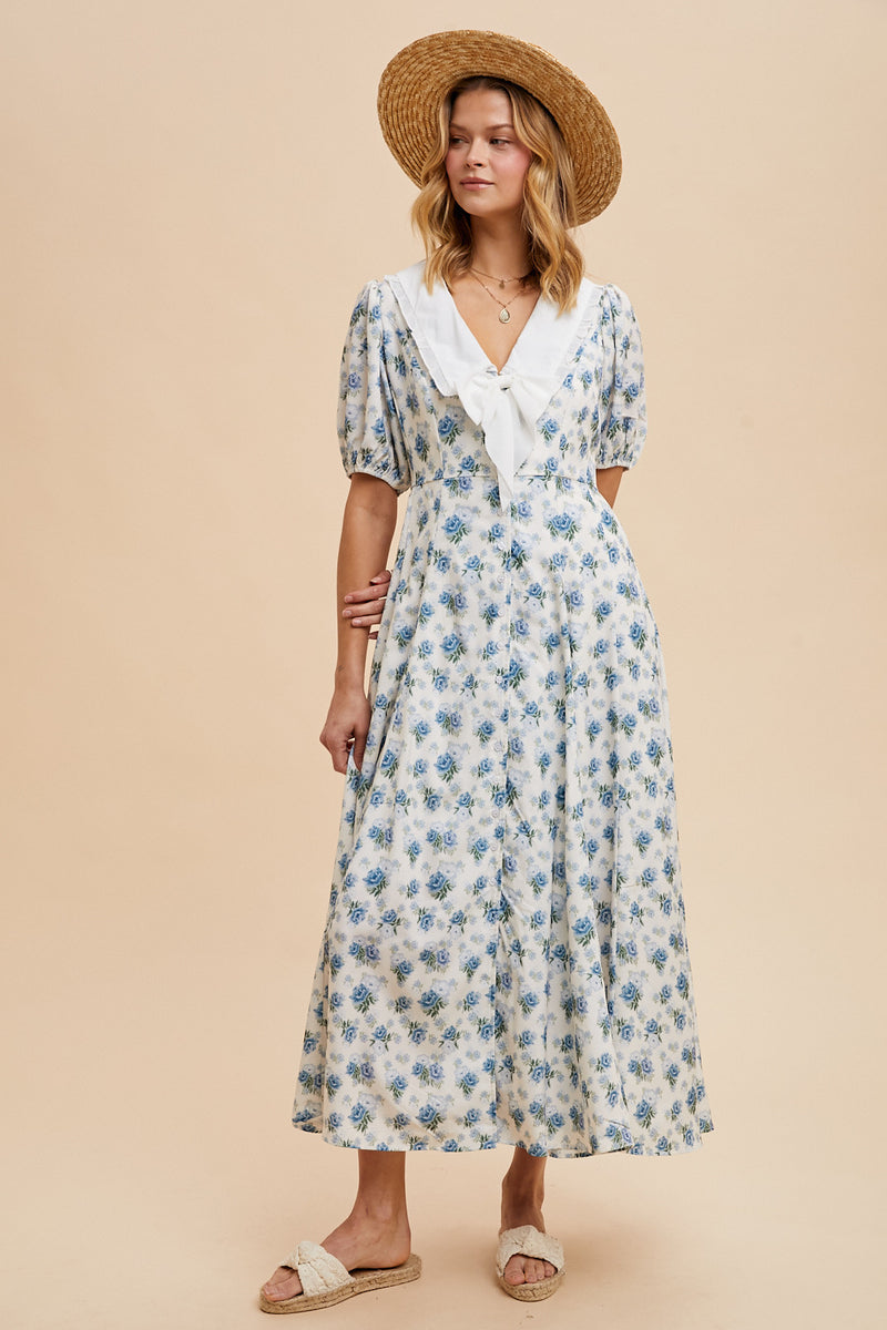 The Einerson Collared Floral Dress in French Blue