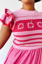 The Blaire Crochet Bodice Midi Dress in Pink