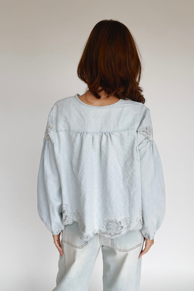 The Sanborn Embroidered Blouse in Denim