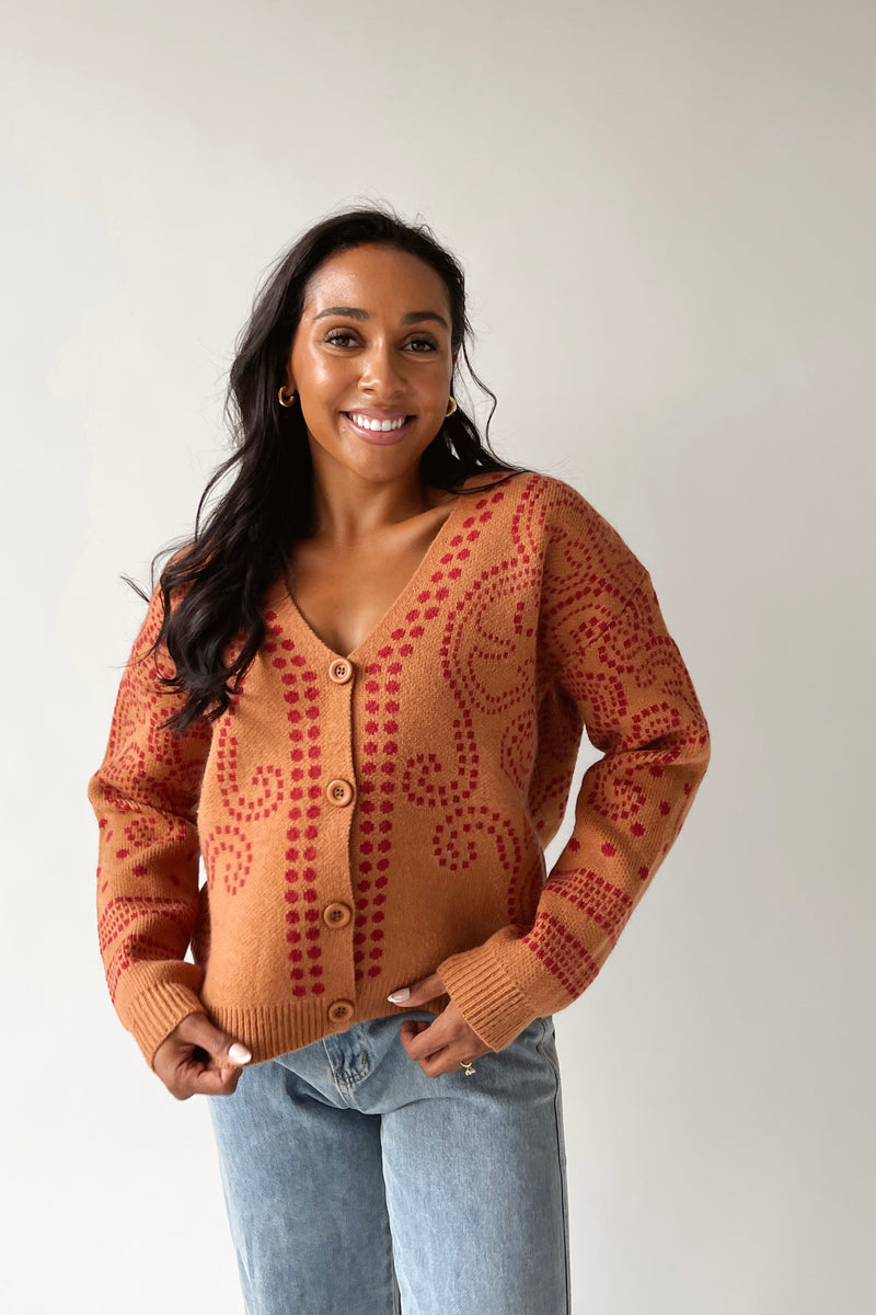 The Jepson Patterned Sweater in Ginger Red