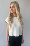 The Shelly Scallop Edge Sweater in Ivory + Black