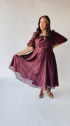 The Gustafson Bubble Sleeve Midi Dress in Plum