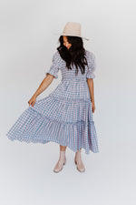 The Oakland Smocked Detail Midi Dress in Blue