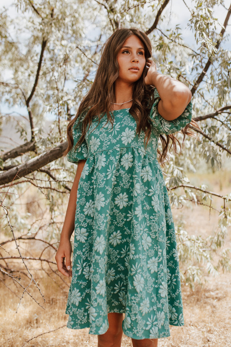 The Twain Square Neck Floral Dress in Green