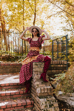 The Widmer Mixed Print Maxi Dress in Burgundy + Gold